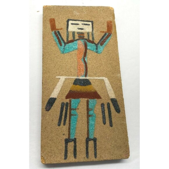 Vintage Hand Painted Native American Sand Art Tiles Kachina Designs Wall Plaques - Picture 5 of 7